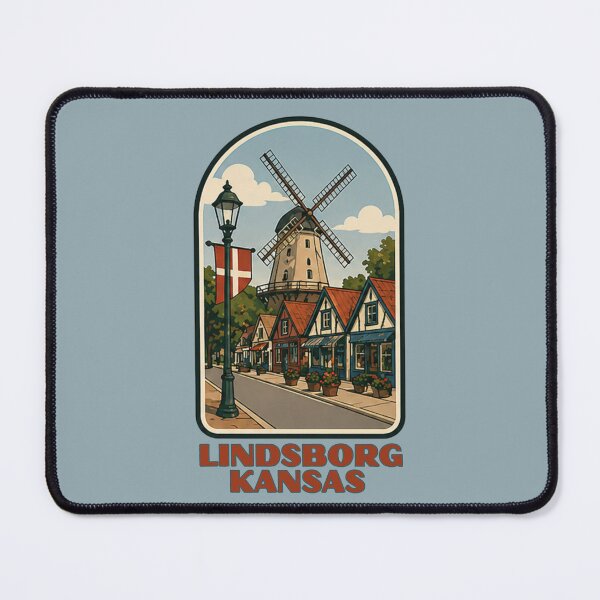 Item preview, Lindsborg Kansas Windmill Village Illustration | Little Sweden USA Scandinavian Travel Art designed and sold by SimplyJasper.
