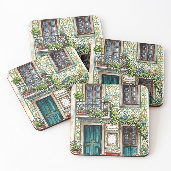 Item preview, Traditional Portuguese Restaurant with Green Azulejo Tiles designed and sold by POSTERIOCREW.