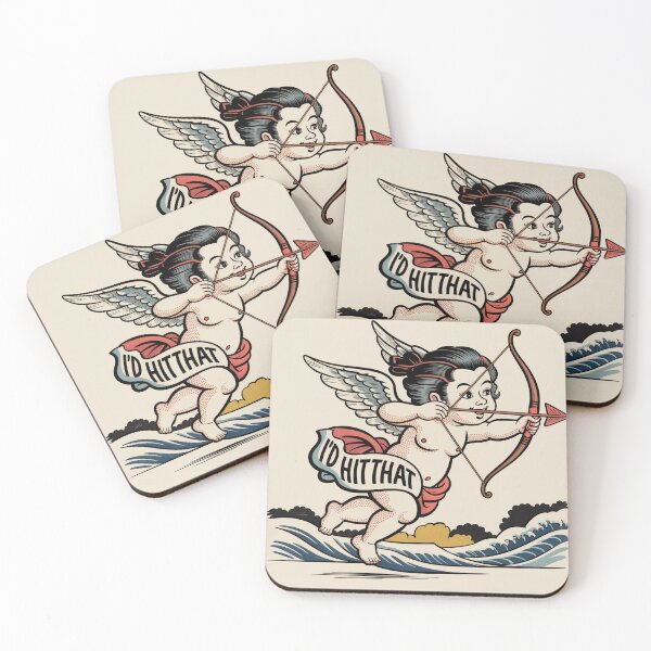 Item preview, Cupid Running Woodblock Print with Dotted Texture designed and sold by Bloomkept.