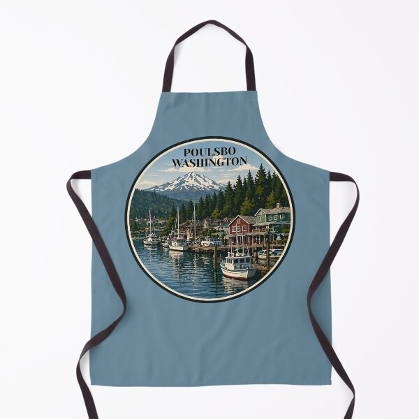 Item preview, Poulsbo Washington Marina Illustration | Nordic Harbor Town Olympic Mountains Travel Art designed and sold by SimplyJasper.