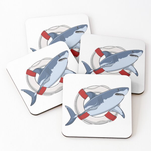 Item preview, Illustration of great white shark in life buoy designed and sold by RizikCat.