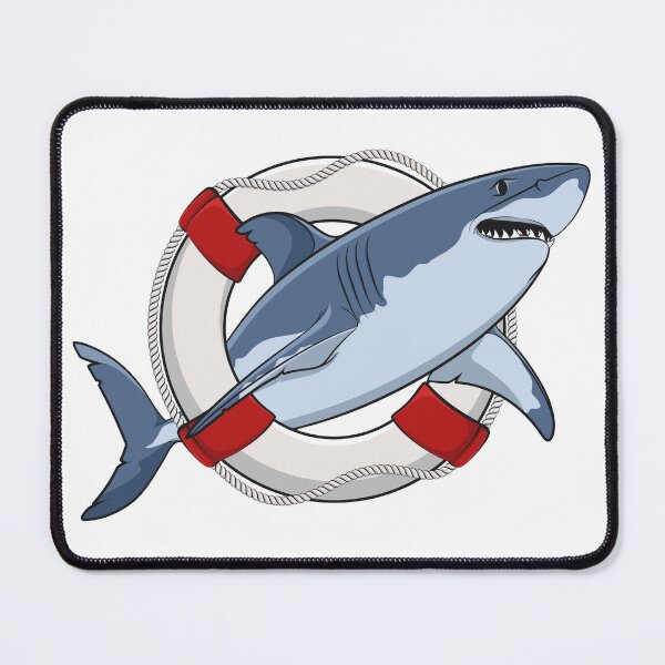 Item preview, Illustration of great white shark in life buoy designed and sold by RizikCat.