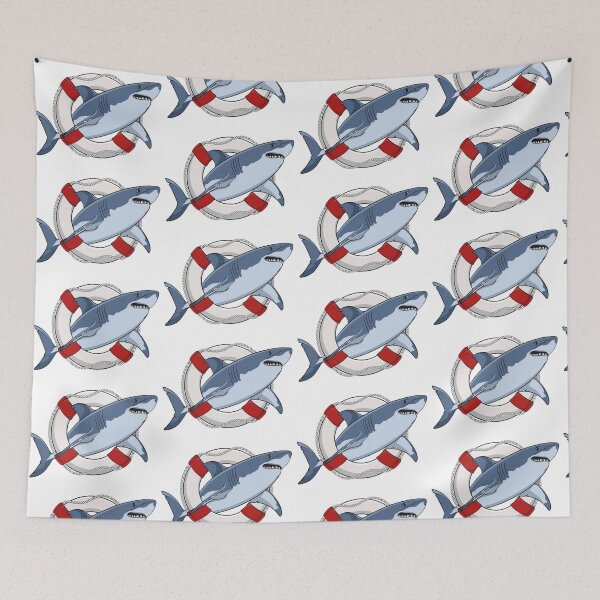 Item preview, Illustration of great white shark in life buoy designed and sold by RizikCat.