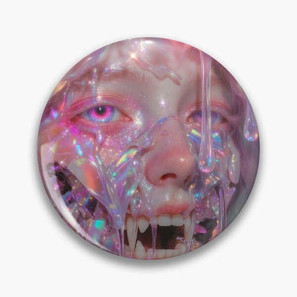 Item preview, Surreal Melting Crystal Girl - Iridescent Dripping Face with Sharp Teeth designed and sold by StudioPixie.