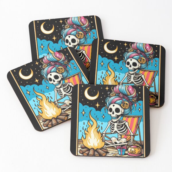 Item preview, The Camper Tarot Card - Spooky Cozy Skeleton Bonfire Night Art designed and sold by VineVibe16Studio.