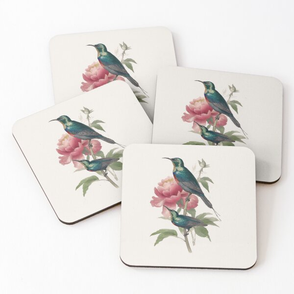Item preview, Two Sunbirds on Peony Branch Chinoiserie Bird Art designed and sold by BestVarieties.
