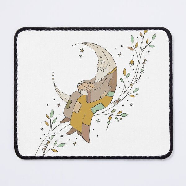 Item preview, The Moon Watcher Wise Man and Sleeping Cat Art designed and sold by BestChoiceService.