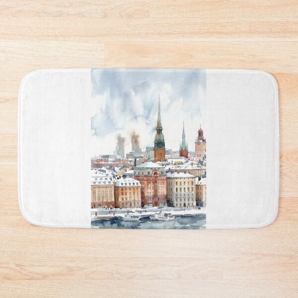 Item preview, Winter Stockholm Snow Cityscape Watercolor designed and sold by caracatita75.