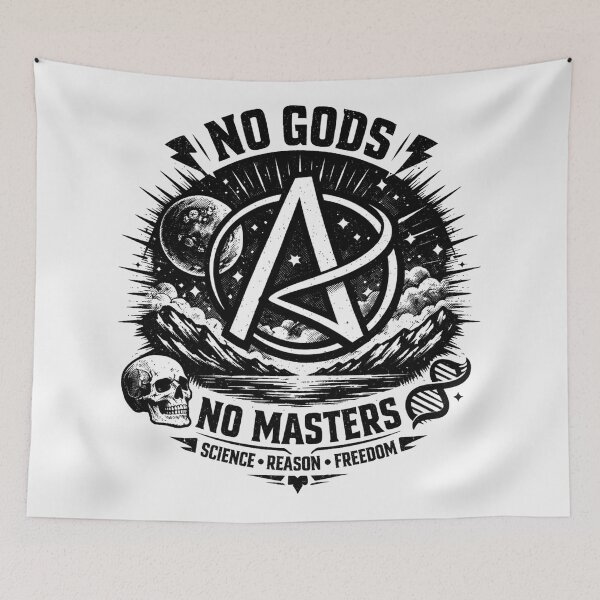 Item preview, NO GODS NO MASTERS Atheist Anarchist Science Reason Freedom Space designed and sold by Owcomm.