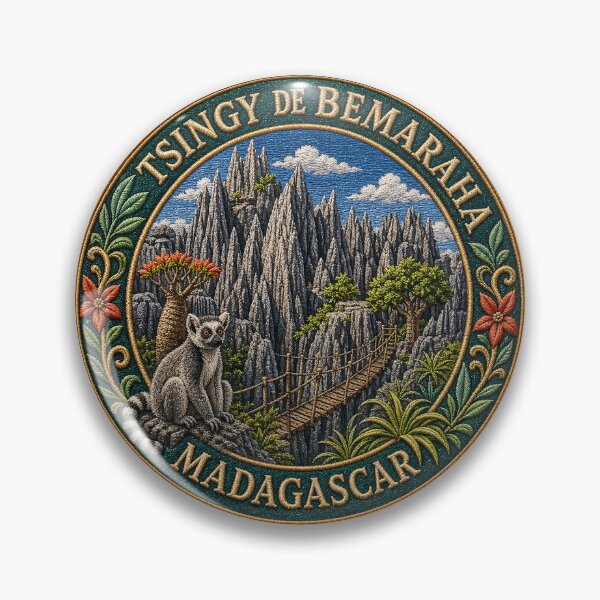Item preview, Tsingy de Bemaraha, Madagascar – rocky pinnacles, lemur & baobab designed and sold by Girih.