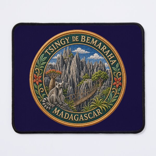 Item preview, Tsingy de Bemaraha, Madagascar – rocky pinnacles, lemur & baobab designed and sold by Girih.