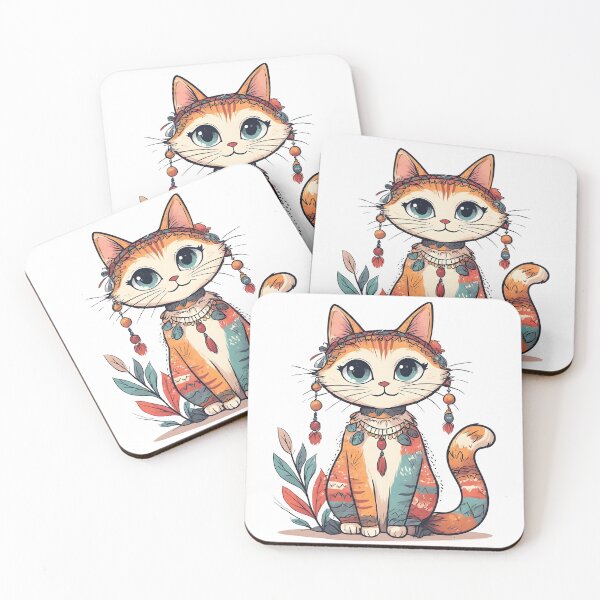 Item preview, Boho Cat Illustration – Cute Tribal Style Kitty with Floral Accessories designed and sold by Karolina’s Cozy Creations.