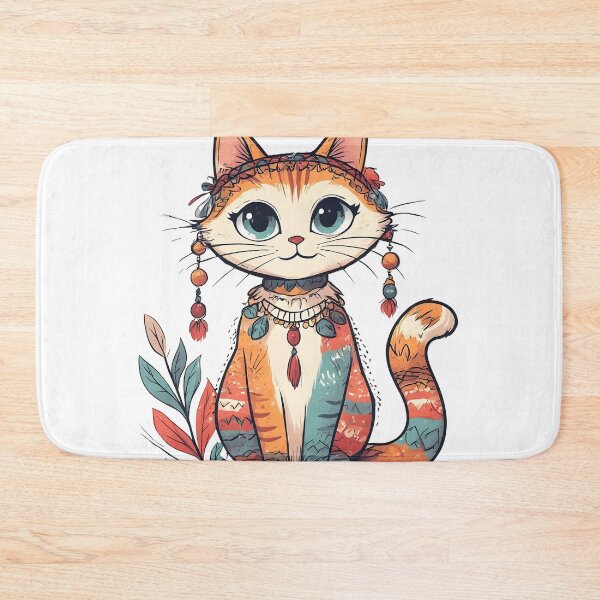 Item preview, Boho Cat Illustration – Cute Tribal Style Kitty with Floral Accessories designed and sold by Karolina’s Cozy Creations.
