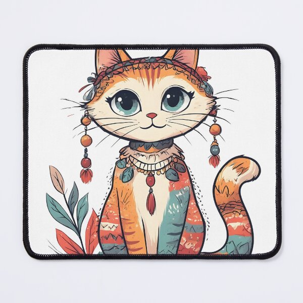 Item preview, Boho Cat Illustration – Cute Tribal Style Kitty with Floral Accessories designed and sold by Karolina’s Cozy Creations.