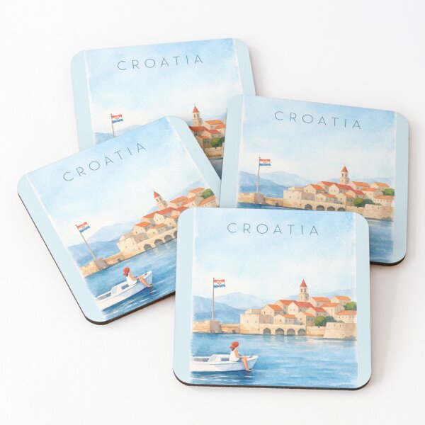 Item preview, Croatia Coastal Poster | Adriatic Sea Village & Boat Illustration | Minimalist Travel Wall Art designed and sold by Witsprings.