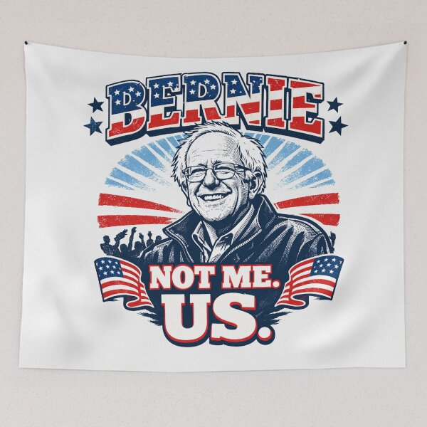 Item preview, Bernie Sanders "Not Me. Us." — Bold Political Art with American Flag and Rally Crowd designed and sold by Owcomm.