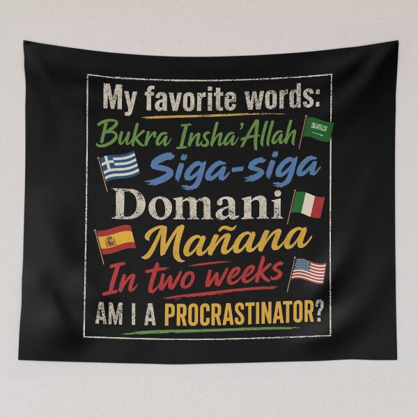 Item preview, Funny Procrastinator Words: Bukra Mañana Domani Travel Art designed and sold by MalisoStickers.