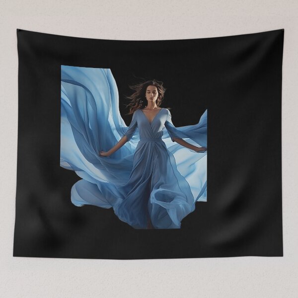 Item preview, Ethereal Woman in Flowing Blue Chiffon Dress designed and sold by Creatby7030.