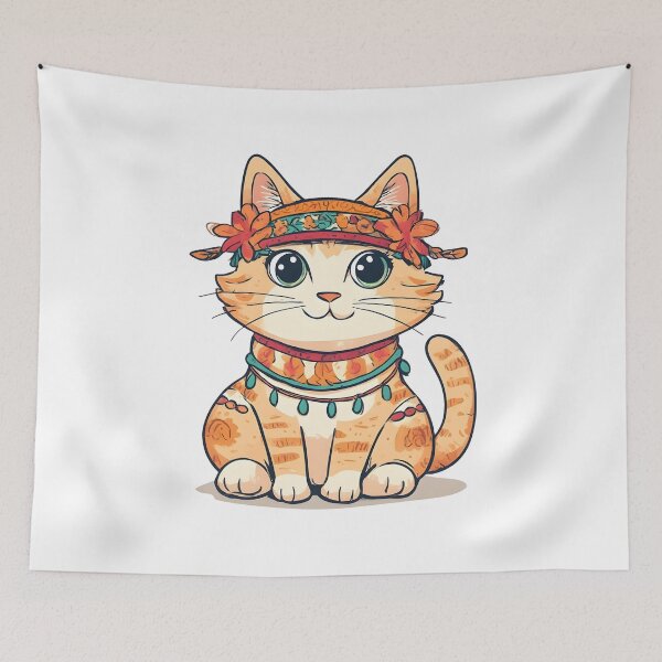 Item preview, Cute Boho Cat Illustration – Floral Headband Kitty Design designed and sold by Karolina’s Cozy Creations.
