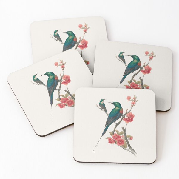 Item preview, Two Sunbirds on Cherry Blossom Branch Chinoiserie Bird Art designed and sold by BestVarieties.