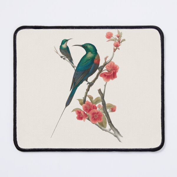 Item preview, Two Sunbirds on Cherry Blossom Branch Chinoiserie Bird Art designed and sold by BestVarieties.