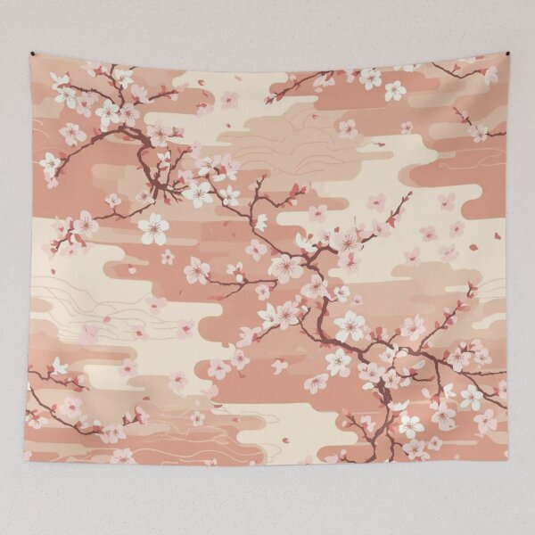 Item preview, Japanese Cherry Blossom Cloud Pattern — Terracotta Pink Sakura Kimono Art Print designed and sold by AiMEiRi.