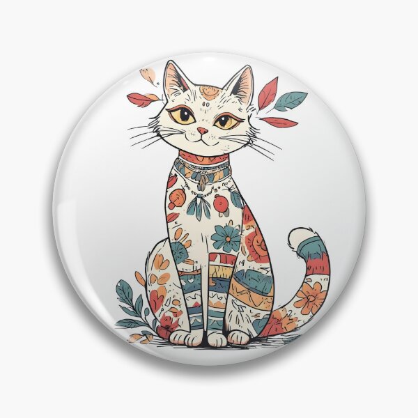 Item preview, Boho Floral Cat Illustration – Artistic Patterned Kitty Design designed and sold by Karolina’s Cozy Creations.
