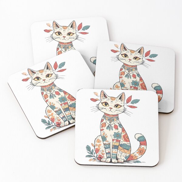 Item preview, Boho Floral Cat Illustration – Artistic Patterned Kitty Design designed and sold by Karolina’s Cozy Creations.