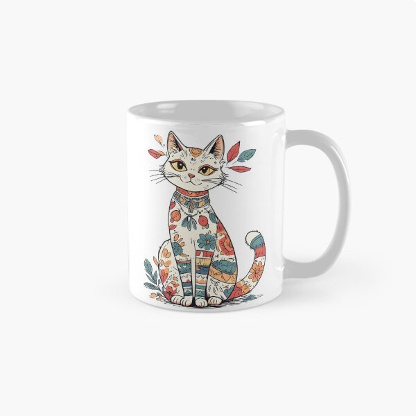 Item preview, Boho Floral Cat Illustration – Artistic Patterned Kitty Design designed and sold by Karolina’s Cozy Creations.