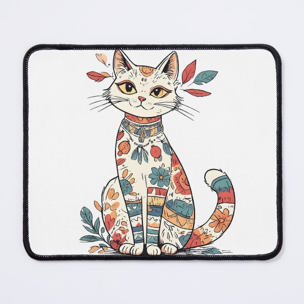 Item preview, Boho Floral Cat Illustration – Artistic Patterned Kitty Design designed and sold by Karolina’s Cozy Creations.