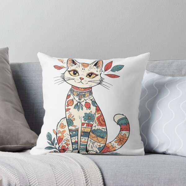 Item preview, Boho Floral Cat Illustration – Artistic Patterned Kitty Design designed and sold by Karolina’s Cozy Creations.