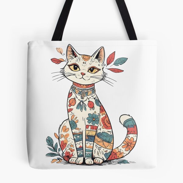 Item preview, Boho Floral Cat Illustration – Artistic Patterned Kitty Design designed and sold by Karolina’s Cozy Creations.