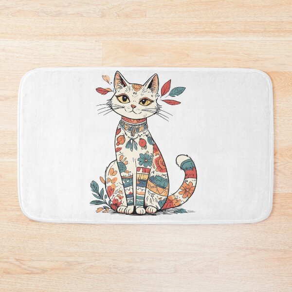 Item preview, Boho Floral Cat Illustration – Artistic Patterned Kitty Design designed and sold by Karolina’s Cozy Creations.