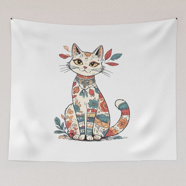 Item preview, Boho Floral Cat Illustration – Artistic Patterned Kitty Design designed and sold by Karolina’s Cozy Creations.