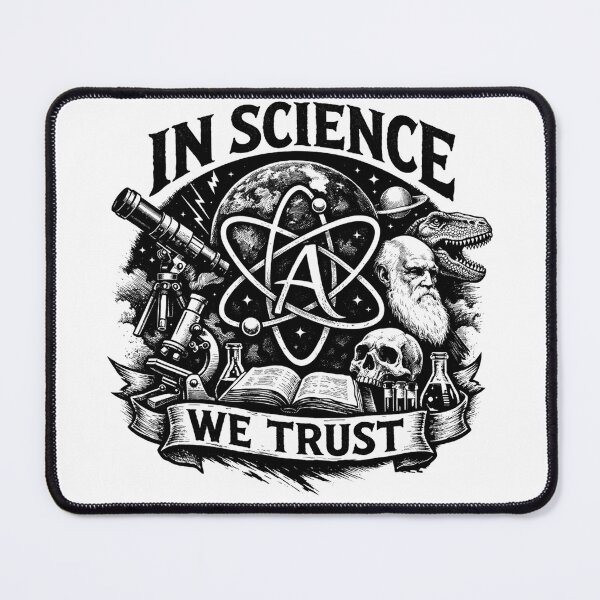Item preview, In Science We Trust Charles Darwin and Dinosaur Science Crest designed and sold by Owcomm.