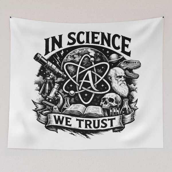 Item preview, In Science We Trust Charles Darwin and Dinosaur Science Crest designed and sold by Owcomm.