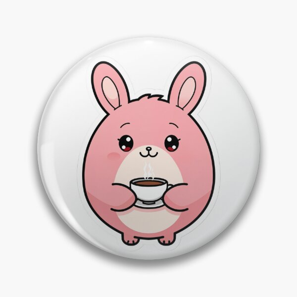 Artikelvorschau, Aufkleber mit flauschigem rosa Hasen und Kaffeetasse – Trendiger Kawaii-Aufkleber für Laptop und Trinkbecher entworfen und verkauft von Stick_It_With_Love.