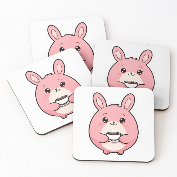 Item preview, Fluffy Pink Bunny Holding Coffee Sticker — Trending Kawaii Decal for Laptop and Tumbler designed and sold by Stick_It_With_Love.