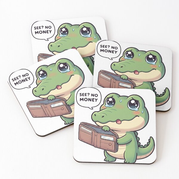 Artikelvorschau, Lustiges Krokodil-Design: Kein Geld gesehen – Pleite-Meme, süßes Kawaii-Design entworfen und verkauft von ColorFlick.
