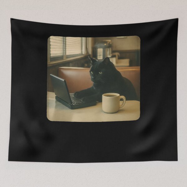 Item preview, Black Cat Laptop Café designed and sold by SiarheiYur.