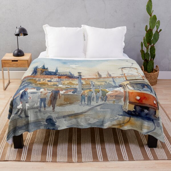Item preview, Prague Vintage Red Tram Urban Watercolor designed and sold by caracatita75.