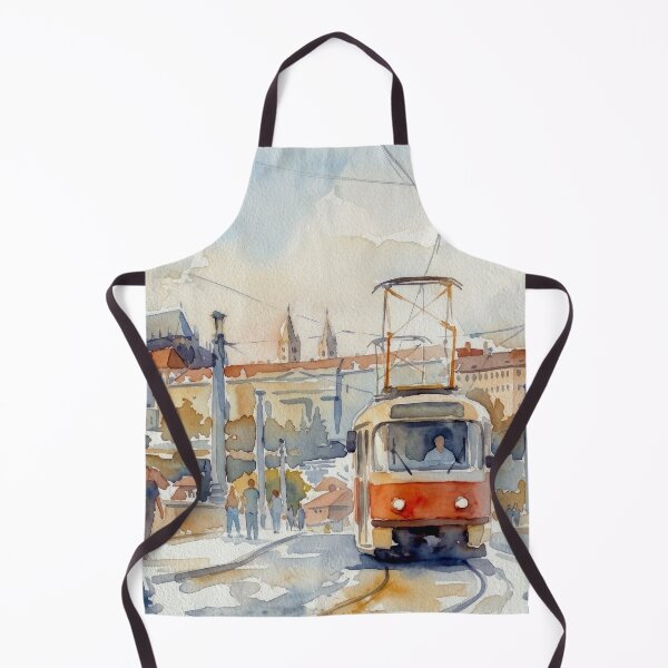 Item preview, Prague Vintage Red Tram Urban Watercolor designed and sold by caracatita75.