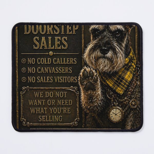 Item preview, Steampunk Schnauzer No Doorstep Sales Sign | Funny Victorian Dog Door Sign | No Cold Callers | CCTV Notice designed and sold by SteampunkJim.