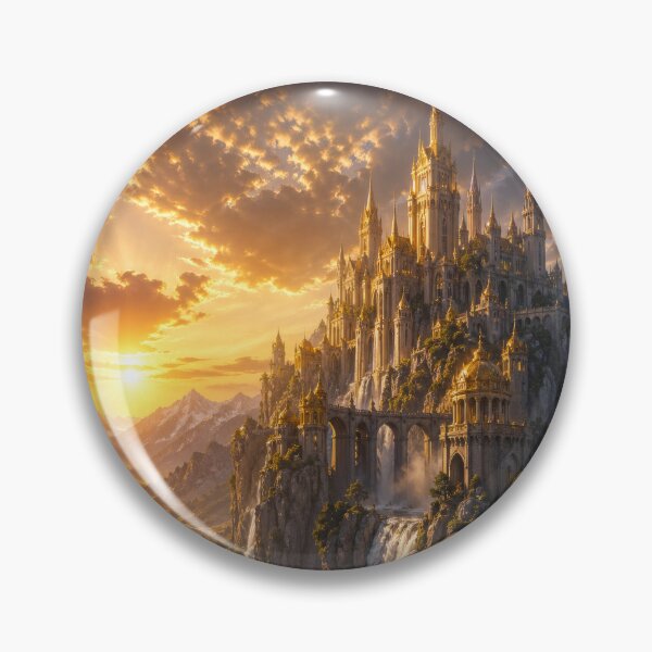 Item preview, Golden Fantasy Castle Above Waterfalls | Epic Kingdom Landscape Art designed and sold by DrakariArt.