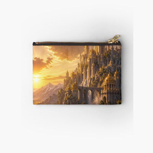 Item preview, Golden Fantasy Castle Above Waterfalls | Epic Kingdom Landscape Art designed and sold by DrakariArt.
