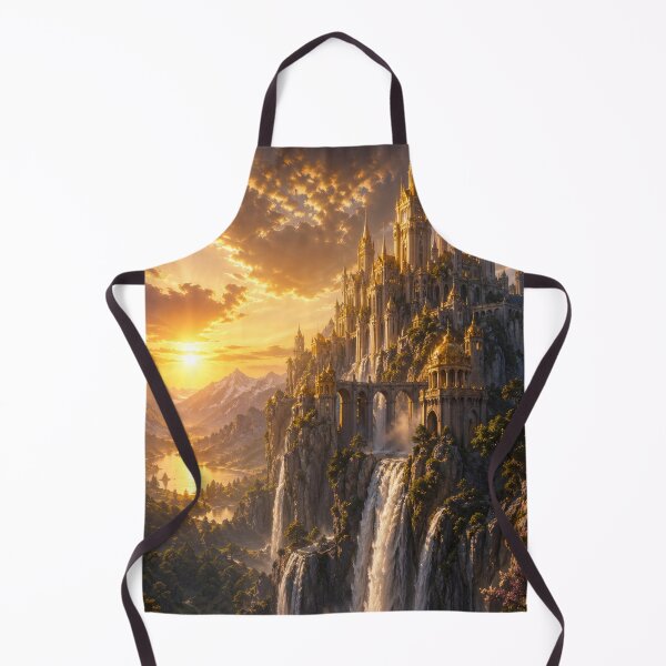 Item preview, Golden Fantasy Castle Above Waterfalls | Epic Kingdom Landscape Art designed and sold by DrakariArt.