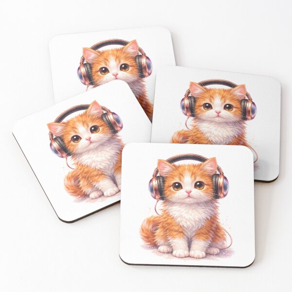 Aperçu de l'œuvre Chat roux mignon avec casque audio - Cadeau pour les amoureux des animaux créée et vendue par MiraAmiStudio.