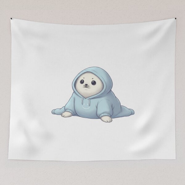 Item preview, Baby Seal in Blue Hoodie Art - Soft Seal Energy - Cute Kawaii Ocean Animal designed and sold by JLMWorks.