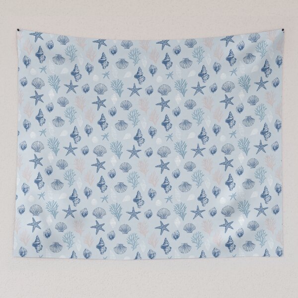 Item preview, Vintage Blue Coral & Seashells | Coastal Grandmillennial Sea Life | Nautical Botanical Shell Pattern | French Country Coastal Shells | Luxury Coastal Starfish Decor | Blue Shell Pattern designed and sold by VivaFy.