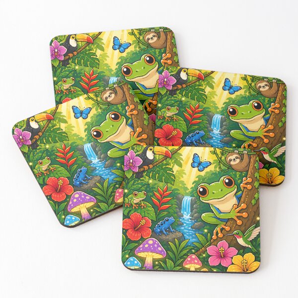 Item preview, Cute Rainforest Frog Jungle Animals Cartoon Tropical Wildlife Kawaii Nature Waterfall T-Shirt Sticker designed and sold by Digital Culture Studio.